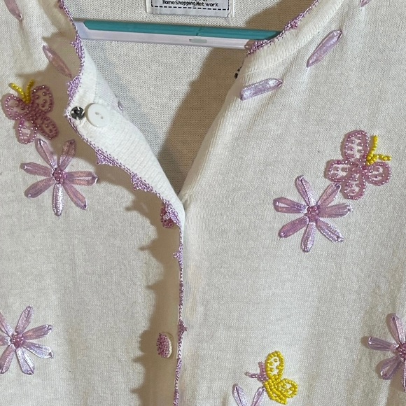 Vintage Storybook Knits Butterflies and Flowers Button Down Cardigan - Picture 3 of 9